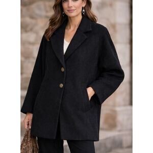 Peruvian Connection Alpaca Wool Coat Women’s L Black Tailored Gold Button Luxury